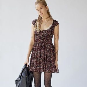NWT Urban Outfitters Justine Printed Lace-Up Mini Dress